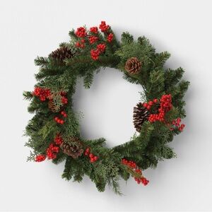 Festive Green and Red Holiday Wreath